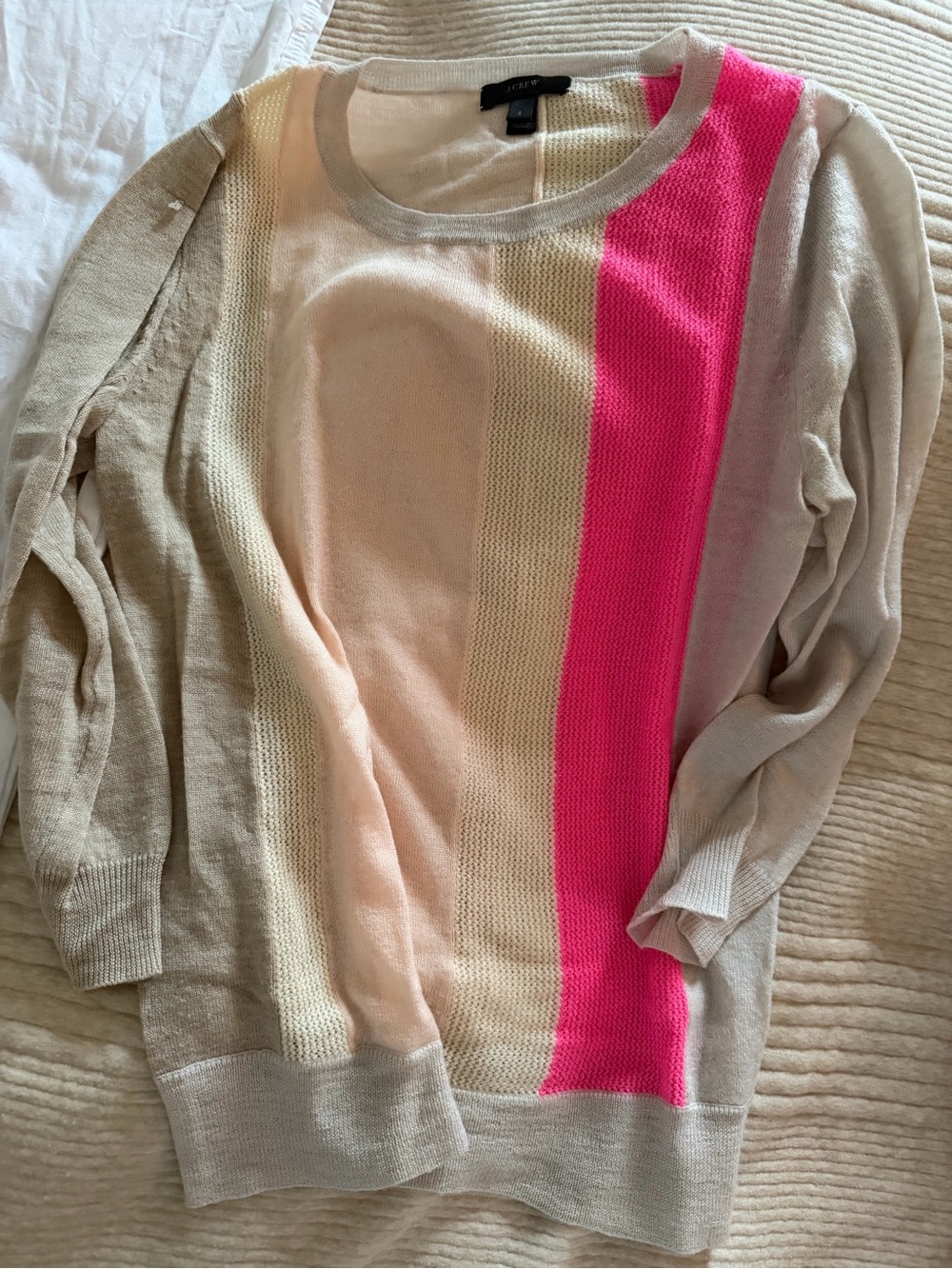 J. Crew Women's Cream Sweater with Hot Pink Stripe